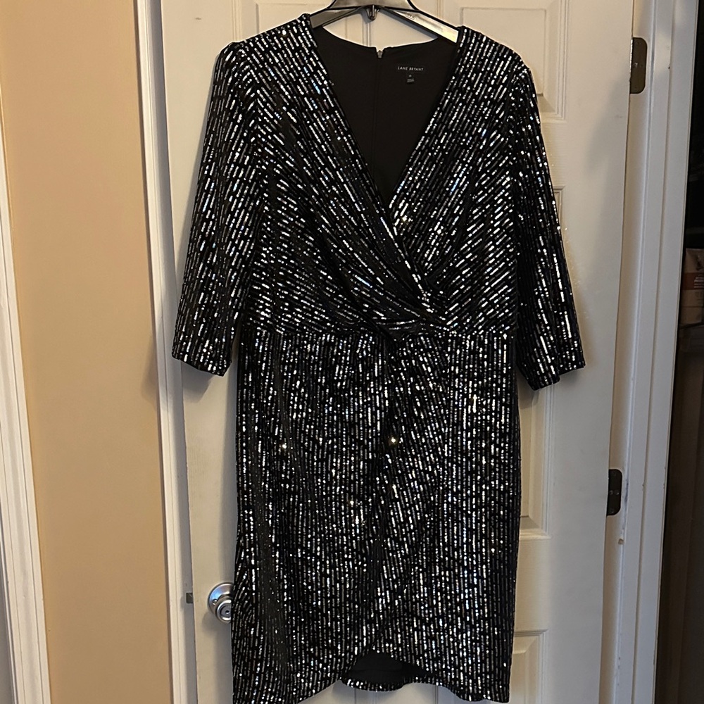 Lane Bryant Black and Silver 3/4 Sleeve Dress